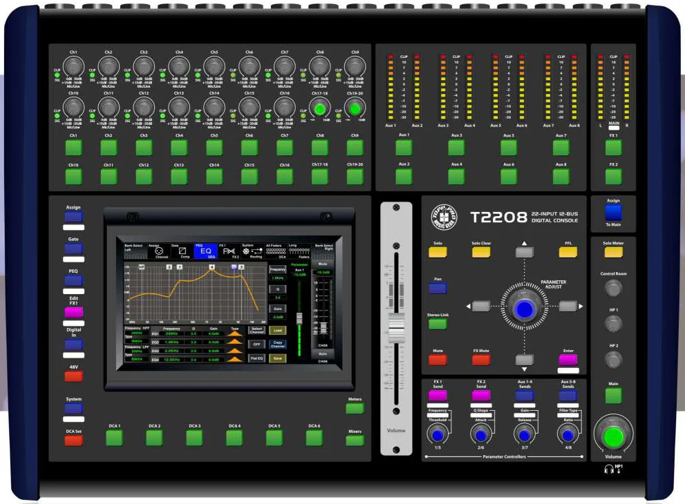 TOPP PRO T2208 compact digital mixer, top view